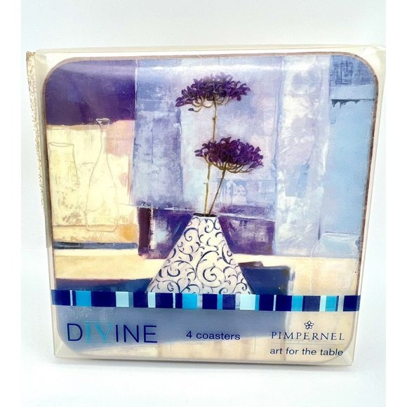 Kathryn White Pimpernel Coasters Set of 4 "Shades of Pale" Purple Blue Floral - Picture 4 of 6